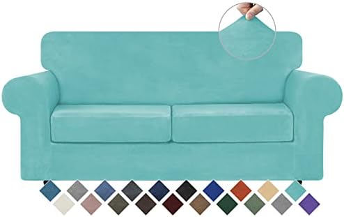 WEERRW Velvet Stretch 3 Pieces Couch Cover for Sofa Washable, Aqua by WEERRW