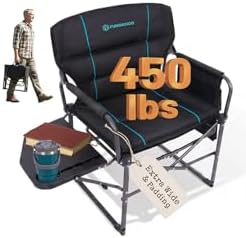 FUNDANGO Oversized Folding Chairs for Outside, Fully Padded Camping Director Chair for Adults, Support 450lbs Portable lawn chairs with Side Table, Side Pockets for outdoor Camp, Picnic, Lawn, Concert by FUNDANGO
