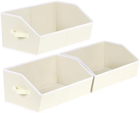 Homsorout Trapezoid Closet Shelf Organizer - Large Baskets for Organizing, Fabric Storage Box for Shelves, Cube Storage Bins for Clothes, Books, Blankets, 3 Pack, Beige by Homsorout