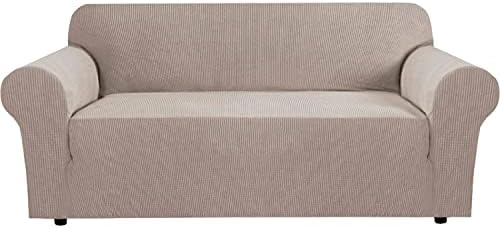 H.VERSAILTEX Stretch Sofa Covers for 3 Cushion Couch Covers Sofa Slipcovers for Living Room Feature Thick Checked Jacquard Fabric with Elastic Bottom, Sofa Large - Sand by HVERSAILTEX