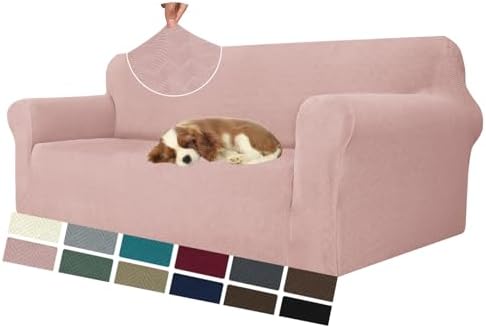 MAXIJIN Couch Covers for 3 Cushion Couch Sofa (71"-91"), 1-Piece Stretch Sofa Cover Slipcover Furniture Protector with Elastic Bottom for Kids,Dogs (Large, Diamond Pattern Dusty Pink) by MAXIJIN