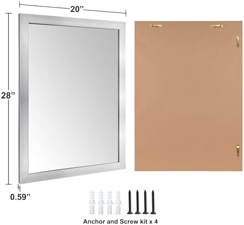 Bathroom Mirror for Over Sink 28x20 Inch Rectangular Wall Mirror, Nickel - Image 7