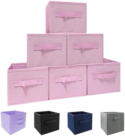EBIGIC Pink Bins[6 Pack] 9.0"x7.5"x7.5" Small Size Fabirc Foldable Closet Toy Organizer Collapsible Cloth by BIGIC… by EBIGIC