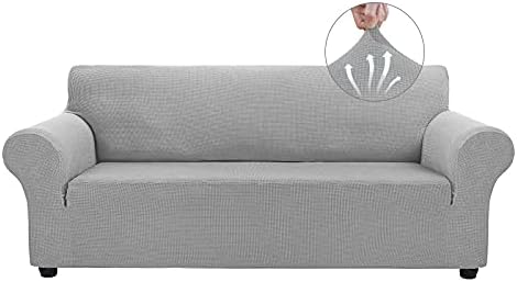 Asnomy Stretch Couch Covers for Sofa Washable, 3 Cushion Couch,Silver by Asnomy