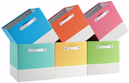 Cube Storage Bins | 11.8"x11.8"x9.8", Macaron & White, 6 Pack by FABINADO
