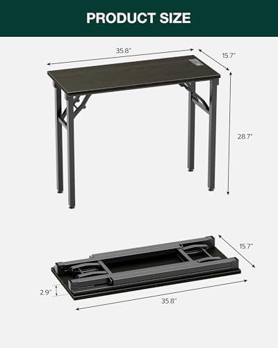 Frylr Small Folding Computer Desk – 35.8 Inch Portable Table for Craft and Study, Lightweight Desk for Small Spaces, Foldable Laptop Table Built-in AC/USB Outlets for Convenience, Dark Oak - Image 2