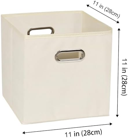 Fabric storage bins Cubes, Fabric Cube Organizer with Handle, Foldable Cube Bins for Cloth or Accessary Storage, 11x11x11, Set of 10, (Creamy White) - Image 2