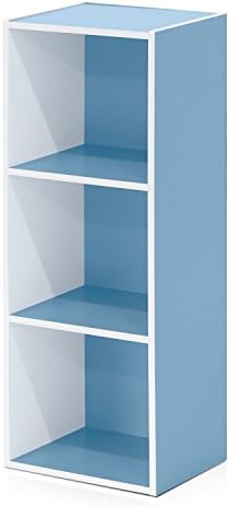 Furinno LUDER Book Shelf, 3-Cube Bookshelf, Bookcase with Open Shelves, 9.3 x 12 x 31.5, Easy Assembly, for Living Room, Bedroom, Home Office, White/Light Blue by Furinno-FitsYourSpaceFitsYourBudget
