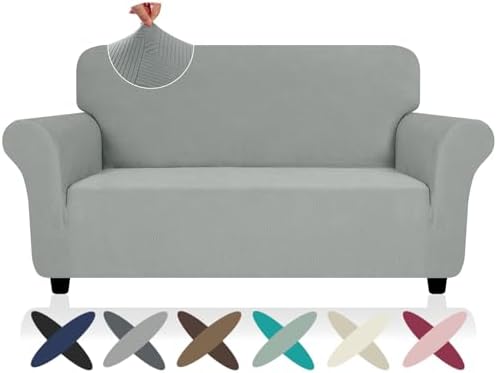 ZNSAYOTX Super Stretch Loveseat Covers (57"-70"), New Striped Love Seat Slipcover, Dogs Pet Friendly Anti-Slip Couch Protector Spandex Durable 2 Seater Fabric Sofa Cover(Light Grey, Loveseat) by ZNSAYOTX
