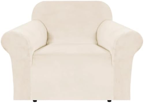 H.VERSAILTEX Stretch Velvet Armchair Cover Couch Covers 1 Cushion Chair Slipcover for Living Room Furniture Cover Crafted from Thick Comfy Rich Velour (Chair 31"-49", Cream) by HVERSAILTEX