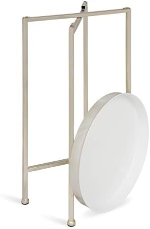 Kate and Laurel Celia Round Metal Foldable Tray Accent Table, White with Silver Base - Image 5