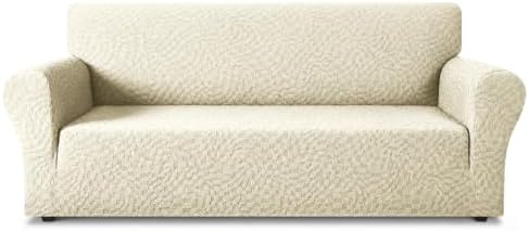 ZNSAYOTX 1 Piece Stretch Sofa Covers for 3 Cushion Couch (72"-90"), New Plaid Couch Cover with Non-Slip Buckle for Dog Pets, Ultimate Soft Cozy Washable Sofa Slipcover Form Fit Protector, Beige by ZNSAYOTX