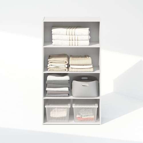 Furinno Reed Closet Organizers and Storage, 4-Tier Closet Organizer, Open Shelf Closet Storage, for Wardrobe, Bedroom, Living Room, White - Image 6