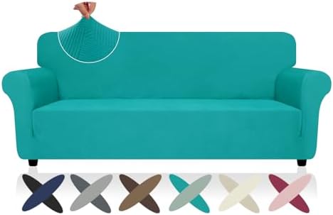 ZNSAYOTX Super Stretch Sofa Cover (72"-92"), New Striped Sofa Covers Fitted Slipcovers with Elastic Bottom, Dog Cat Pets Proof Spandex Washable Fabric Comfortable & Durable (Sofa, Peacock Teal) by ZNSAYOTX