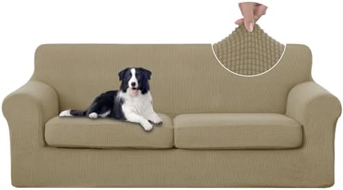 U-NICE HOME 3 Pieces Stretch Couch Cover Sofa Slipcover, Sand by U-NICEHOME
