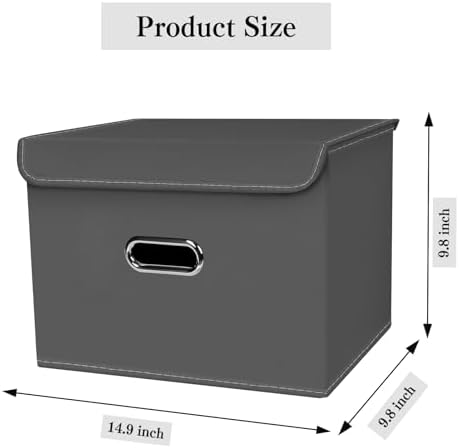 1-Pack Large Collapsible Storage Bins with Lids,Fabric Storage Cubes Organizer for Shelves,Closet,Nursery,Foldable Cube Storage Baskets with Handles,Home Boxes (14.9"x9.8",Grey) - Image 2