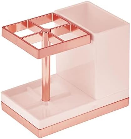 mDesign Plastic Toothbrush and Toothpaste Storage Organizer Holder - Home Decor for Bathroom Countertop - Holds Toiletries and Beauty Accessories - Lumiere Collection, Light Pink/Rose Gold by mDesign