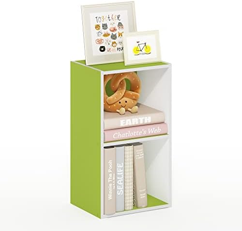 Furinno PASIR Book Shelf, 2-Tier Modern Bookshelf, Open Shelves Bookcase 9 x 12 x 21, Easy Assembly, for Living Room, Bedroom, Home Office, Green/White by Furinno-FitsYourSpaceFitsYourBudget