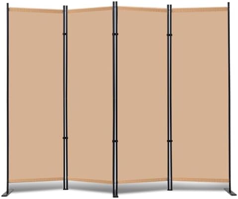 RANTILA 4 Panel Room Divider, 6 FT Folding Privacy Screen with Wide Feet, Freestanding Partition for Room Separation, Portable Room Divider Panel, 89" W x 71" H, Beige by RANTILA