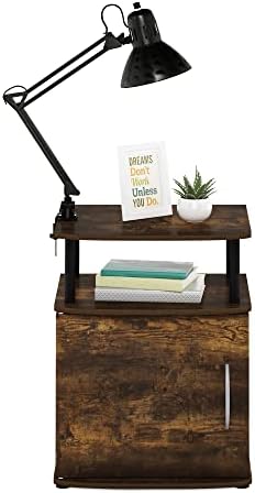 Furinno Jaya End Side Sofa Table/Nightstand with Door, Amber Pine/Black - Image 4