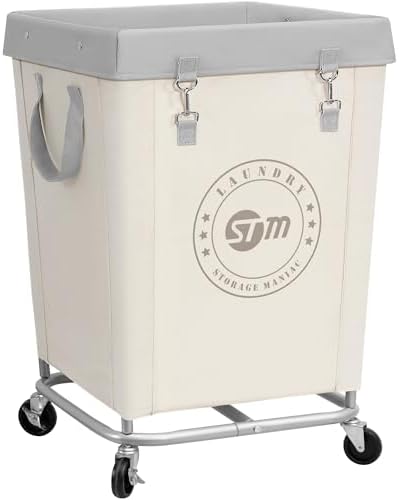 STORAGE MANIAC Commercial Laundry Hamper with Heavy Duty Steel Frame, 160 L Industrial Clothes Basket Cart with Wheels for Big Family, Home, Hotel, Laundry Room, 18''L x 18''W x 31''H, Medium Beige by STORAGEMANIAC