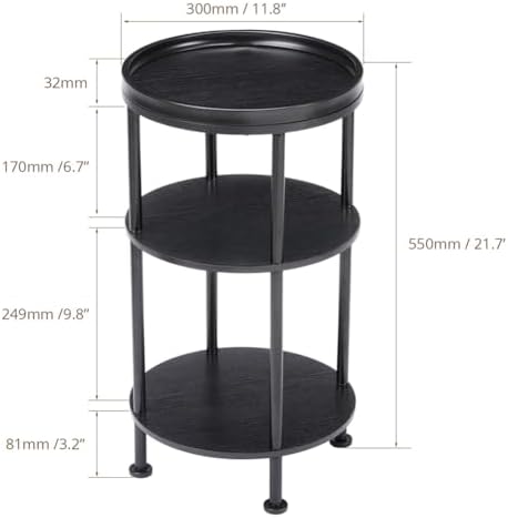 Small Round Side Table with Tray Top, 11.8" Narrow End Table, Black - Image 3