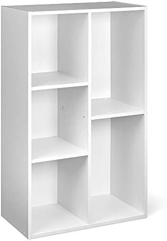 Amazon Basics 5 Cube Storage Organizer Bookcase, Sturdy Shelves for Books and Collectibles, White, 9.25"D x 19.49"W x 31.5"H by AmazonBasics
