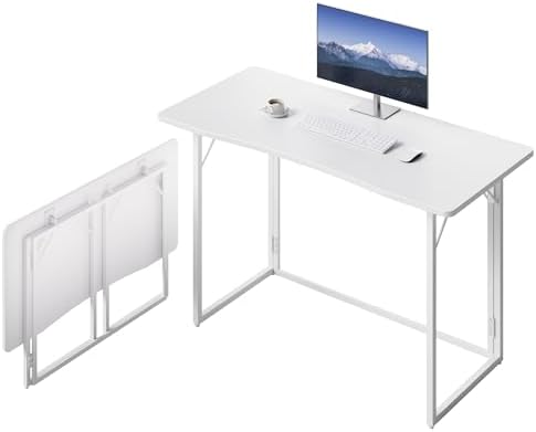 JOYMOOP 47.2" White Folding Desk, No Assembly, Wooden Top, Large Size by JOYMOOP