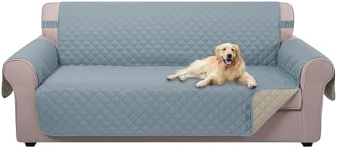 U-NICE HOME Large Sofa Cover Reversible Couch Cover, Light Blue/Beige by U-NICEHOME