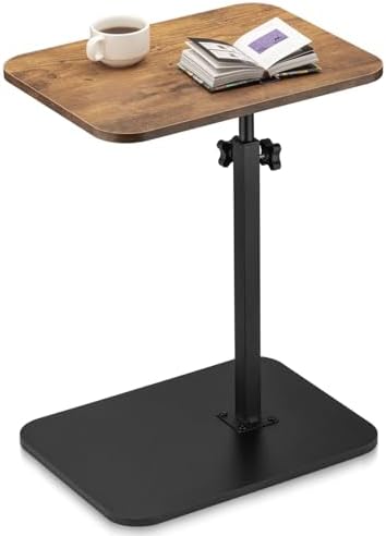 ZEAPTAC C-Shaped Side Table, 360° Swivel Height Adjustable, Lightweight Portable TV Tray Snack End Table for Couch Sofa Bed Small Spaces-Brown Wood by ZEAPTAC