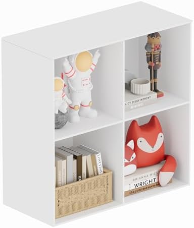 Book Shelf, Wooden Cube Storage Organizer with 11" Open Cubes, Stackable Modular Bookcase for Room Divider Storage, 2 Tier Bookshelf for Living Room, Bedroom, Office (White, 4-Cube) by Nestwise