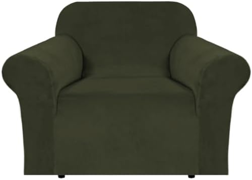 H.VERSAILTEX Stretch Velvet Armchair Cover Couch Covers 1 Cushion Chair Slipcover for Living Room Furniture Cover Crafted from Thick Comfy Rich Velour (Chair 31"-49", Olive) by HVERSAILTEX