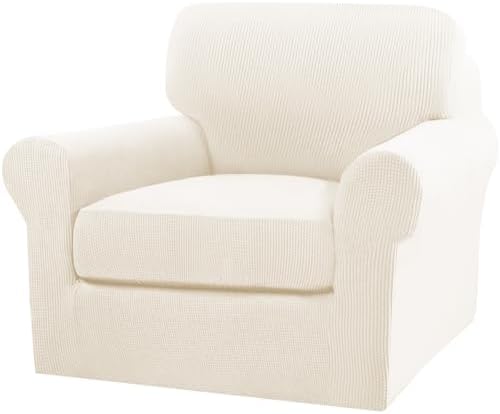 Turquoize 2 Piece Chair Covers Armchair Slipcovers for Living Room Armchair Sofa Cover with Individual Cushion Covers Feature Jacquard Fabric (Chair, Cream) by Turquoize