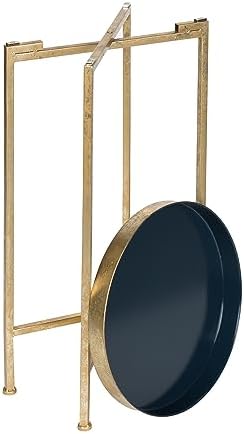 Kate and Laurel Celia Round Metal Foldable Tray Accent Table, Navy Blue with Gold Base - Image 4
