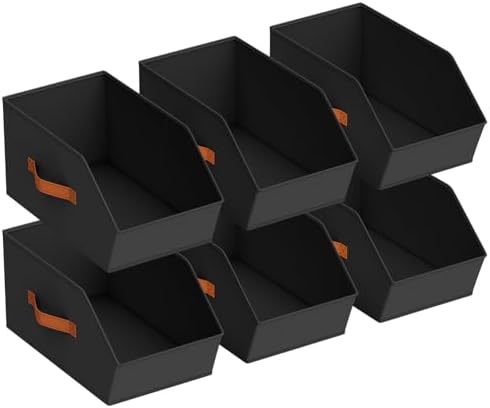 Homsorout Large Closet Storage Cubes - Closet Storage Bins with Dual Handles for Clothes, Towels, Toys, Shelf Organizer Bins for Bedroom, Nursery, Shelves, Small Spaces, Black, 6 Pack by Homsorout