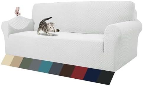 ZNSAYOTX 1 Piece Jacquard Couch Covers for 3 Cushion Couch High Stretch Sofa Cover for Pets Dogs Anti Slip Extra Large Sofa Slipcovers Furniture Protector (X-Large, White) by ZNSAYOTX
