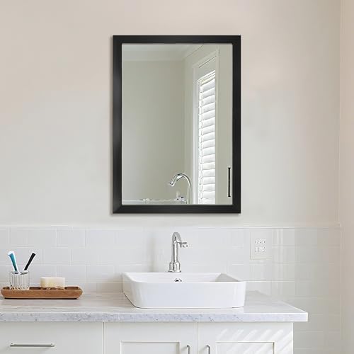 Rectangular Wall Mirror 28x20 Inch Bathroom Mirror for Over Sink, Black by Ruomeng