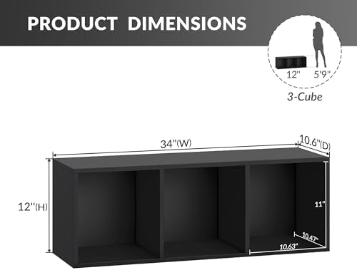 IOTXY DIY Modular Cubby Bookcase - Stackable 3-Cube Open Bookshelf, Black - Image 3
