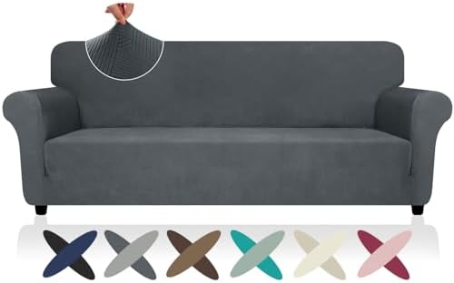 ZNSAYOTX Oversized Super Stretch Couch Cover (92"-115"), New Striped Sofa Covers Comfortable & Durable, Dog Cat Pets Friendly Extra Large Spandex Sofa Slipcovers (Dark Grey, XL Sofa) by ZNSAYOTX