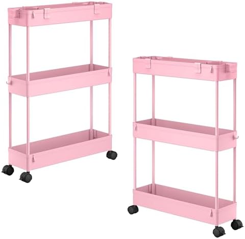 SPACELEAD 2-piece Set Slim Storage Cart 3 Tier,Bathroom Organizer Rolling Utility,Mobile Shelving Unit Slide Out for Office, Kitchen, Laundry Room & Narrow Places by Home