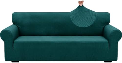 ZNSAYOTX 1 Piece Jacquard Couch Covers for 3 Cushion Couch Living Room High Stretch Sofa Cover Pet Dog Friendly Anti Slip Thickened Slipcovers Furniture Protector (Large, New Pattern Blackish Green) by ZNSAYOTX