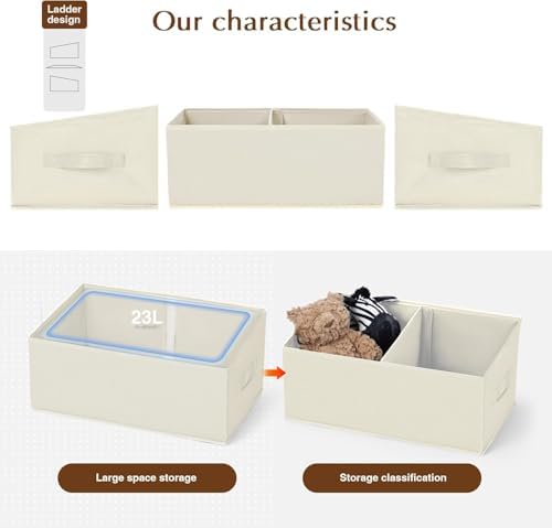 DIMJ Closet Storage Bins, 6 Pack Storage Baskets for Shelves, Foldable Shelf Organizer with Handle, Linen Closet Organizers and Storage for Clothes, Toys, Towel, Books (Beige), - Image 3