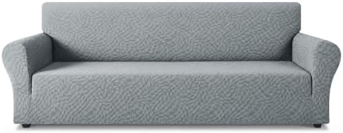 ZNSAYOTX 1 Piece Stretch Oversized Sofa Covers (91"-112"), New Plaid Couch Cover with Non-Slip Buckle for Dog Pets, Ultimate Soft Cozy Washable X-Large Sofa Slipcover Form Fit Protector, Light Grey by ZNSAYOTX