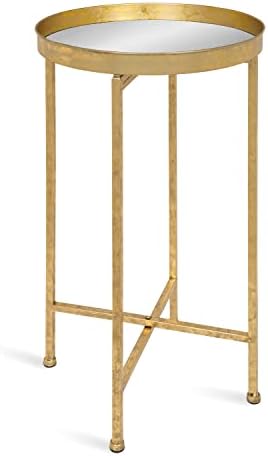 Kate and Laurel Celia Round Metal Foldable Accent Table with Mirror Tray Top, Gold by KateandLaurel