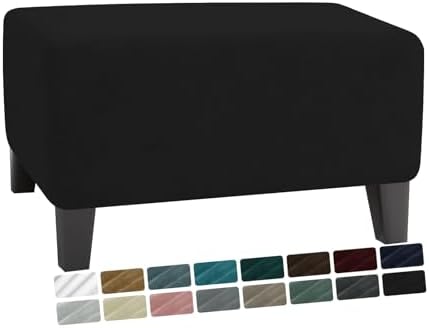 MAXIJIN Velvet Ottoman Cover Rectangular Stretch Square Ottoman Covers Slipcover Rectangle Washable Foot Stool Cover Thick Storage Protector with Elastic Bottom (Ottoman Small, Black) by MAXIJIN