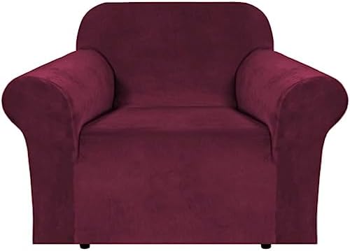 H.VERSAILTEX Stretch Velvet Armchair Cover Couch Covers 1 Cushion Chair Slipcover for Living Room Furniture Cover Crafted from Thick Comfy Rich Velour (Chair 31"-49", Burgundy) by HVERSAILTEX