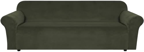 H.VERSAILTEX Stretch Velvet Sofa Covers Large Couch Covers Furniture Protector Soft with Non Slip Elastic Bottom, Feature Thick Comfy Rich Velour (Extra Large Sofa 98"-105", Olive) by HVERSAILTEX