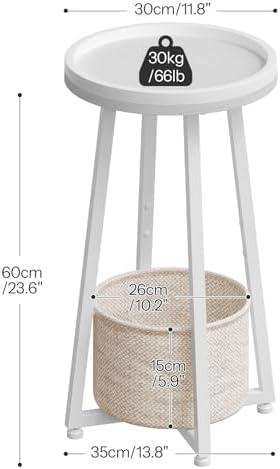 HOOBRO Small Round Side Table, 2-Tier Round Sofa End Table, Compact Nightstand with Cotton Linen Storage Basket, for Small Space, Living Room, Bedroom, Dorm, White WW183BZ01 - Image 3