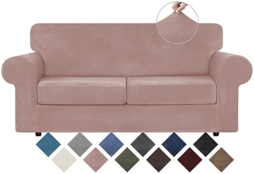 WEERRW Velvet Stretch 3 Pieces Couch Cover for Sofa Washable, Pink by WEERRW
