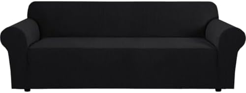 H.VERSAILTEX Stretch Couch Covers for Sofa 1 Piece Slipcovers for Couches and Sofas 3 Seater Couch Cover Feature Thick Checked Jacquard Fabric with Elastic Bottom(Large Sofa 90"-100" Wide, Black) by HVERSAILTEX